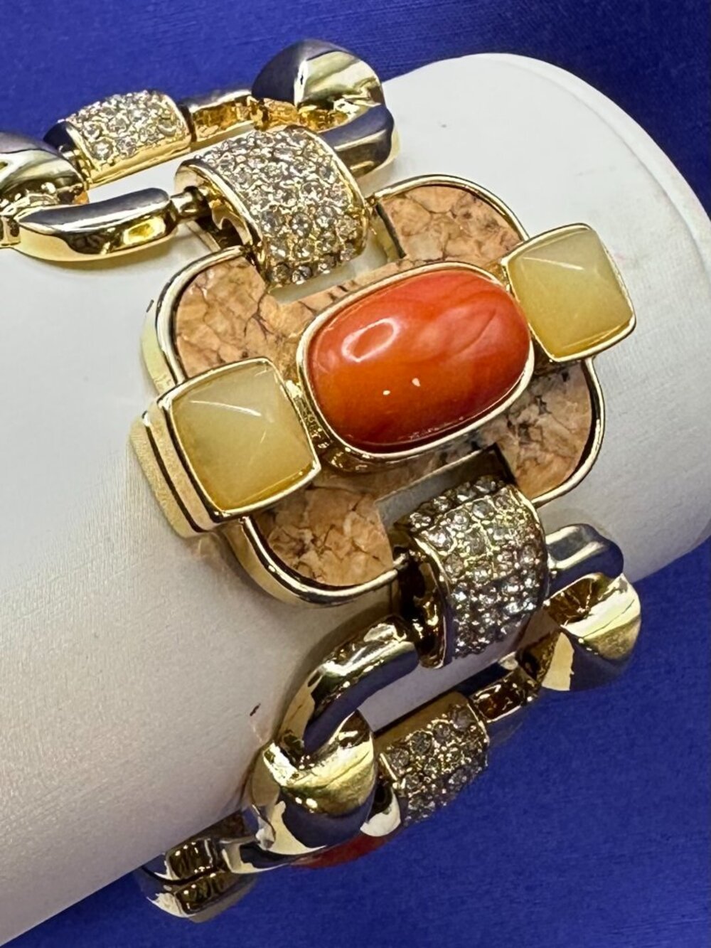 Ann Taylor Faux Coral & Crystal Statement Bracelet